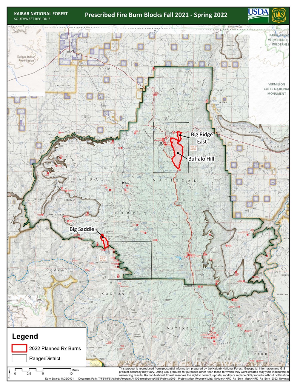 Map showing prescribed fire areas on the Kaibab National Forest