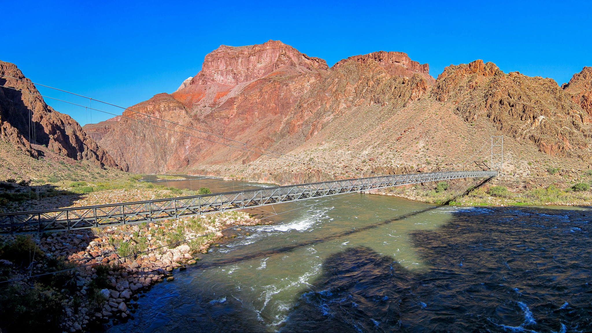 The Silver Bridge spans the Colorado River near Phantom Ranch.