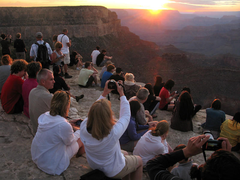 Visitors at Yavapai Geology Museum at sunset