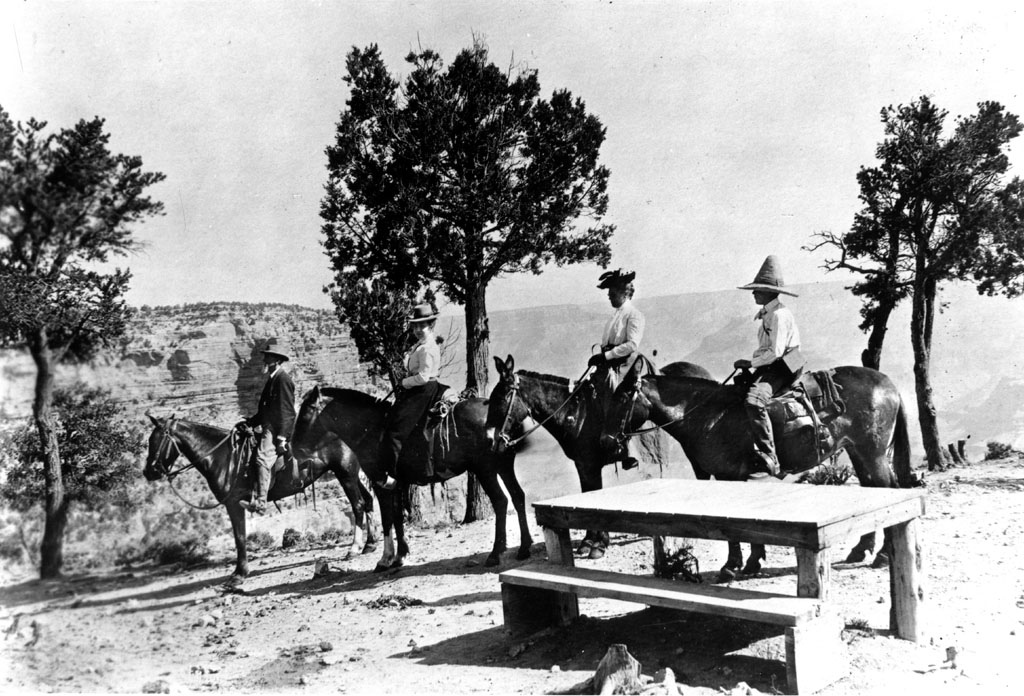 John Hance with Mule Party Mule party about to start down Bright Angel Trail