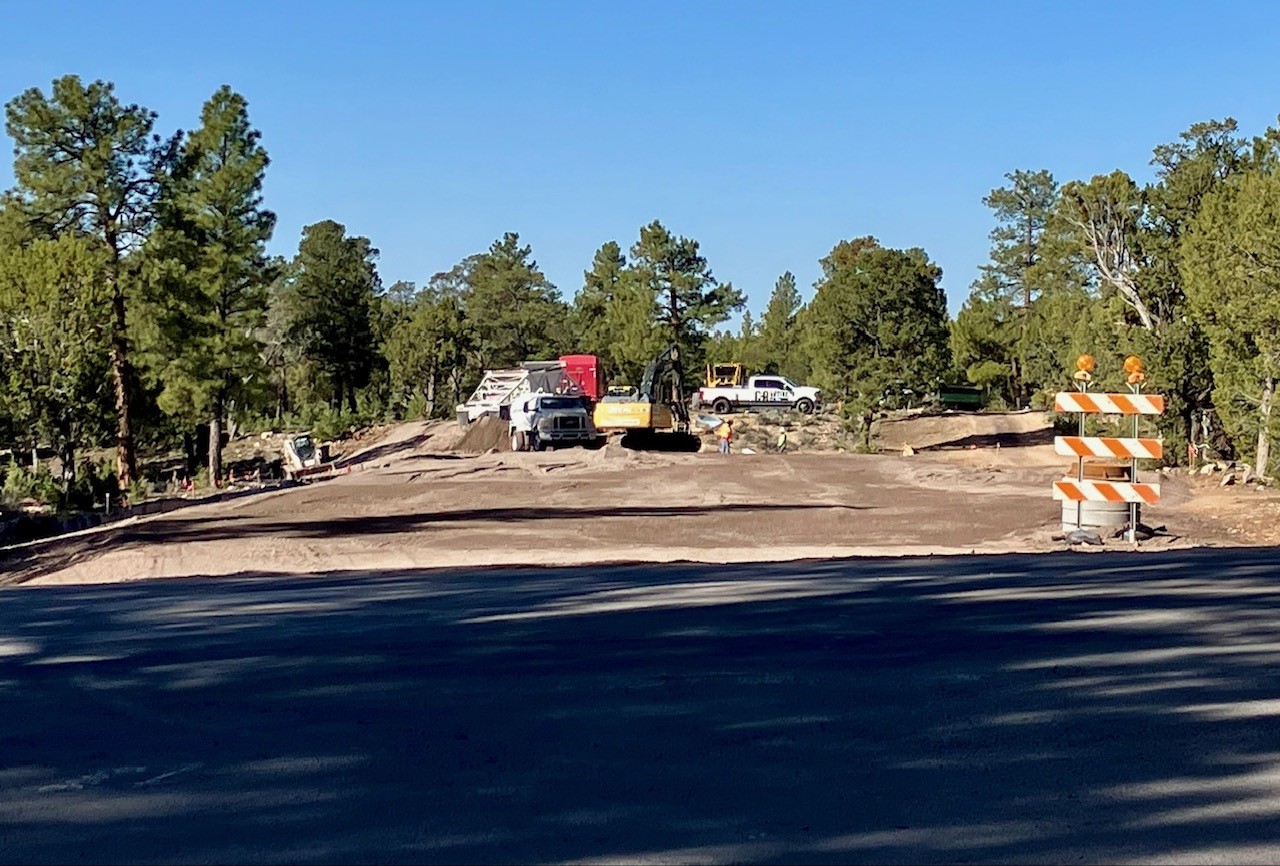 A corridor of gravel and dirt has been laid that serve as the new utility corridor for the substation project.