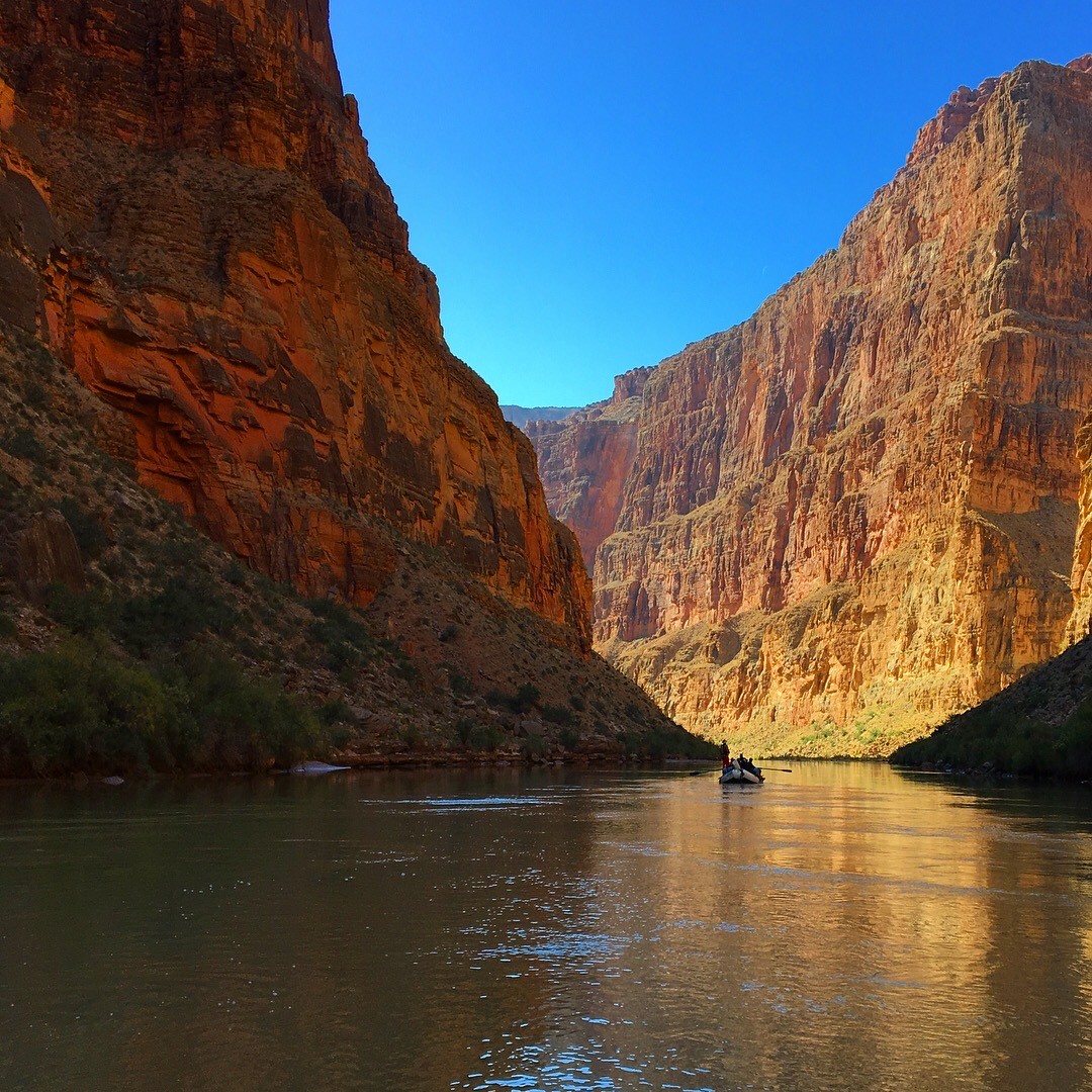 Colorado River with commercial boats Several boats rafting on the Colorado River