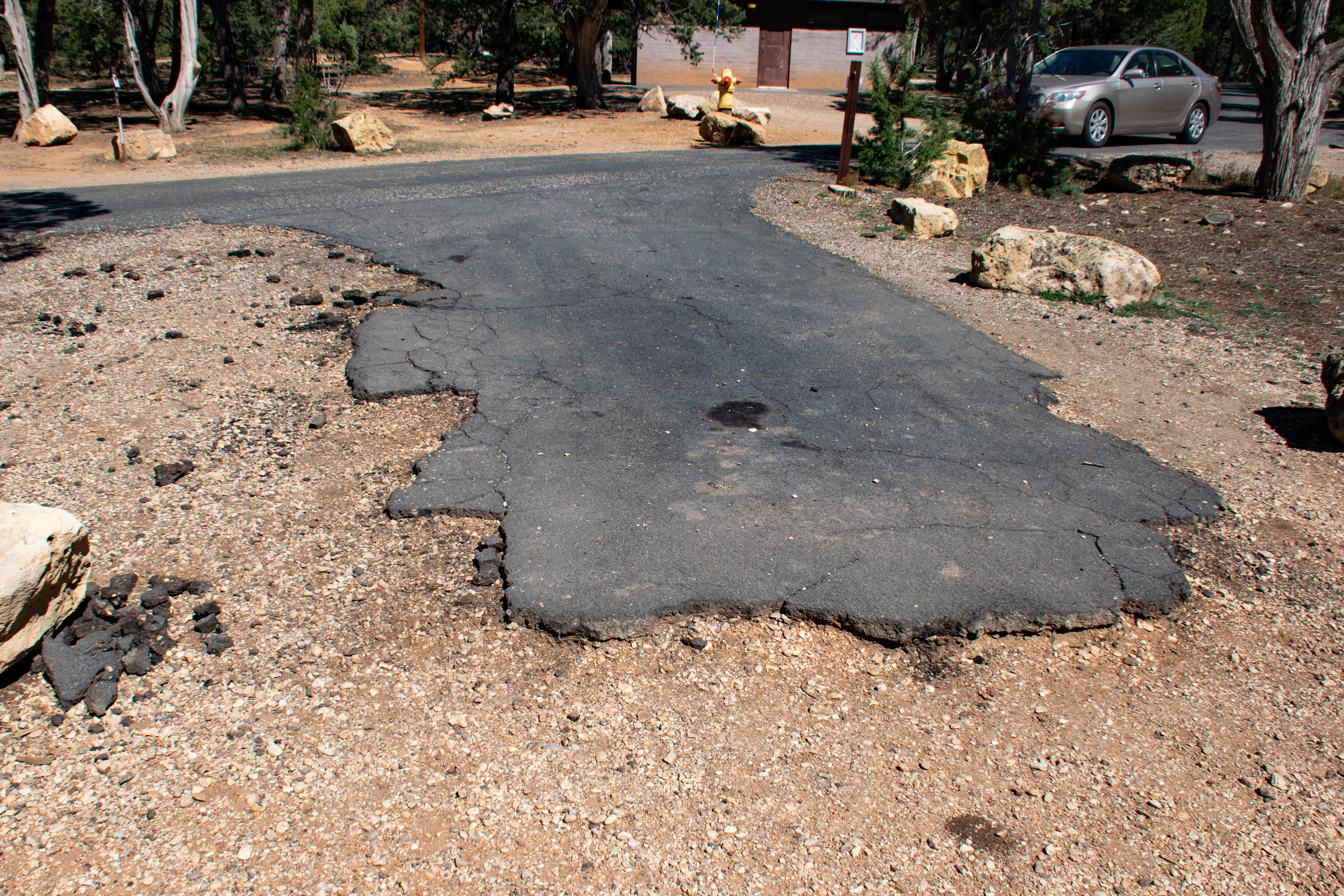 A failed section of roadway within Mather Campground