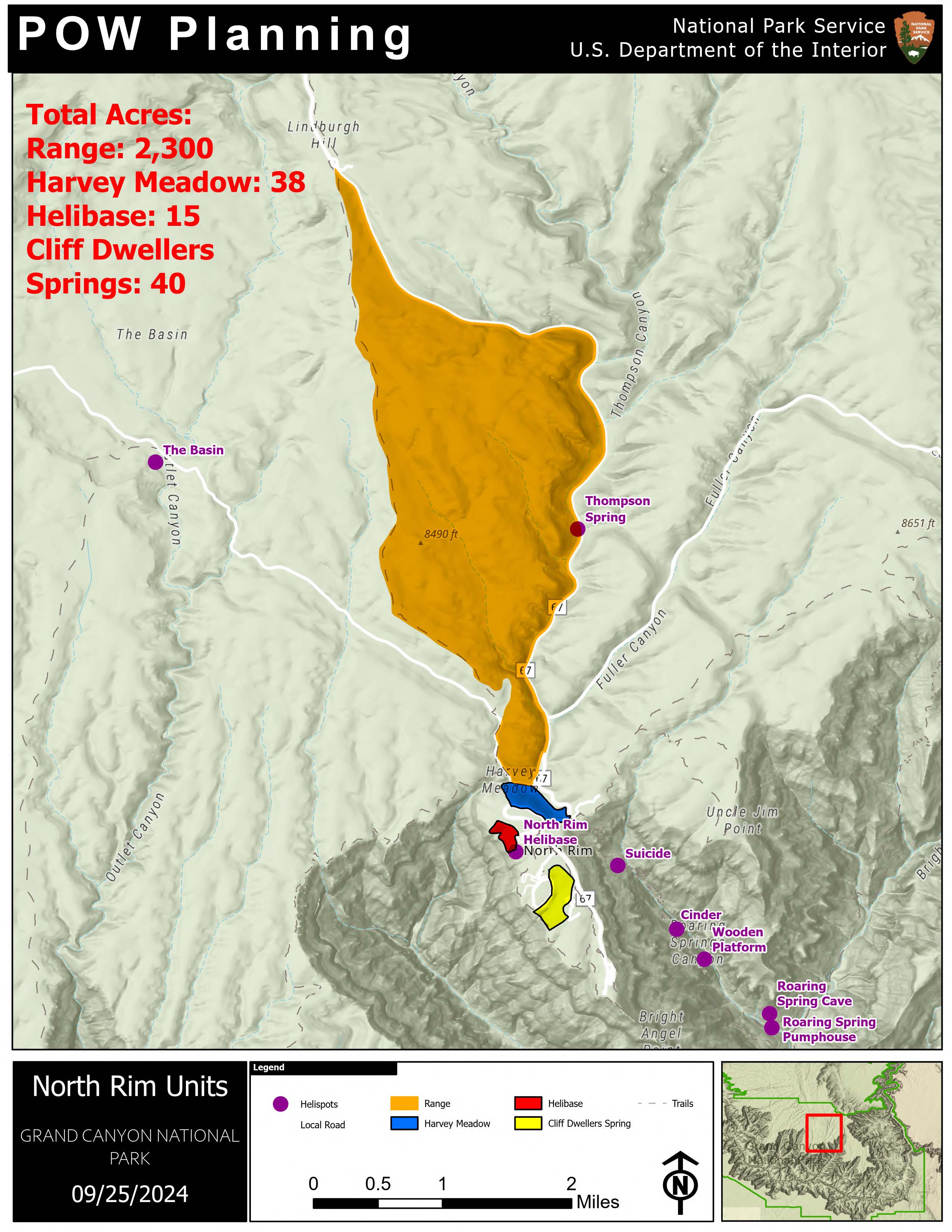 North Rim units planned A map showing the extent of burning operations on the North Rim of Grand Canyon