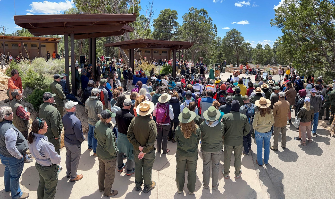 Havasupai Gardens Renaming Ceremony A crowd of several hundred gather at the Bright Angel Trailhead to rededicate Havasupai Gardens.