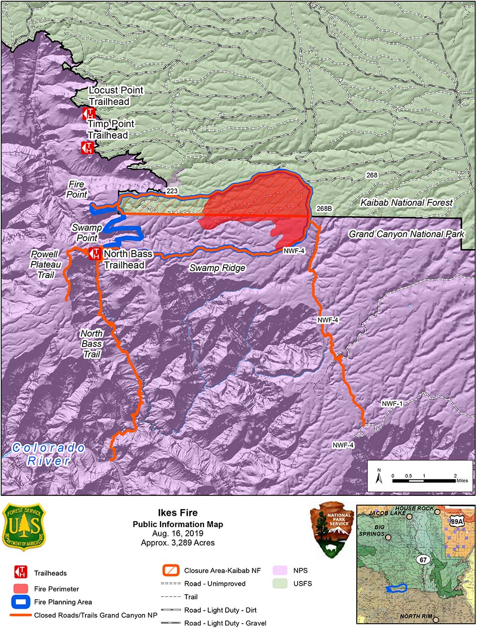 Map showing the Ikes Fire containment area and they portions that have been burned, within Grand Canyon National Park and Kaibab Nat. Forest map showing the Ikes Fire containment area and they portions that have been burned, within Grand Canyon National Park and Kaibab Nat. Forest
