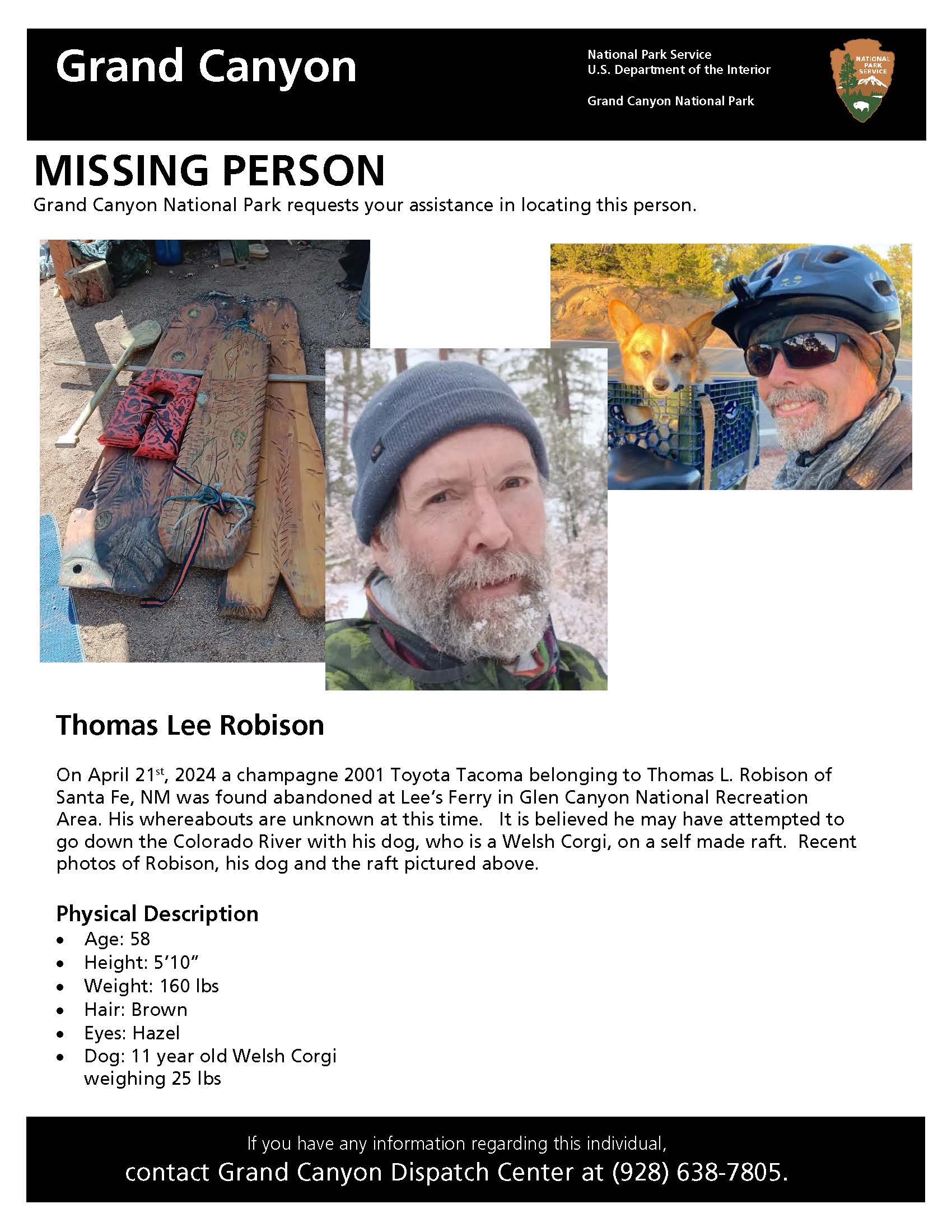 Missing Person flyer describing the physical description of Thomas Robison