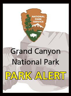 Park Alert Graphic featuring the NPS arrowhead logo and a canyon backdrop