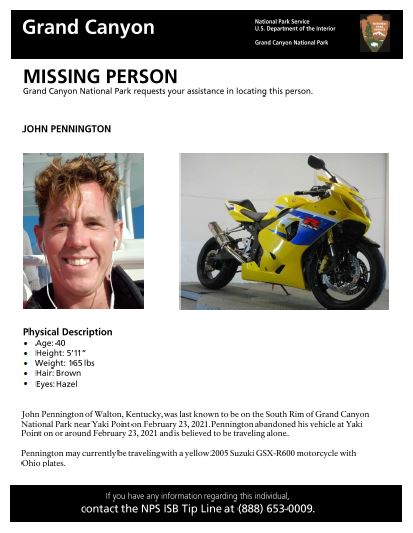 John Pennington Missing Person Flyer