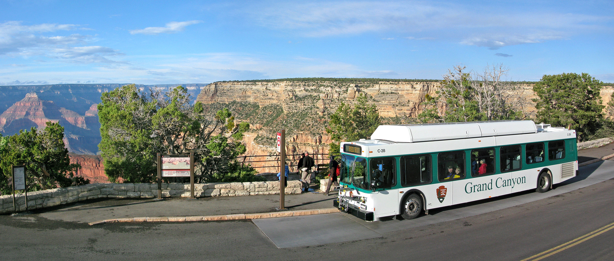 Shuttle at Monument Creek Vista along the Hermit Road A Grand Canyon shuttle is stopped at Monument Creek Vista along the Hermit Road