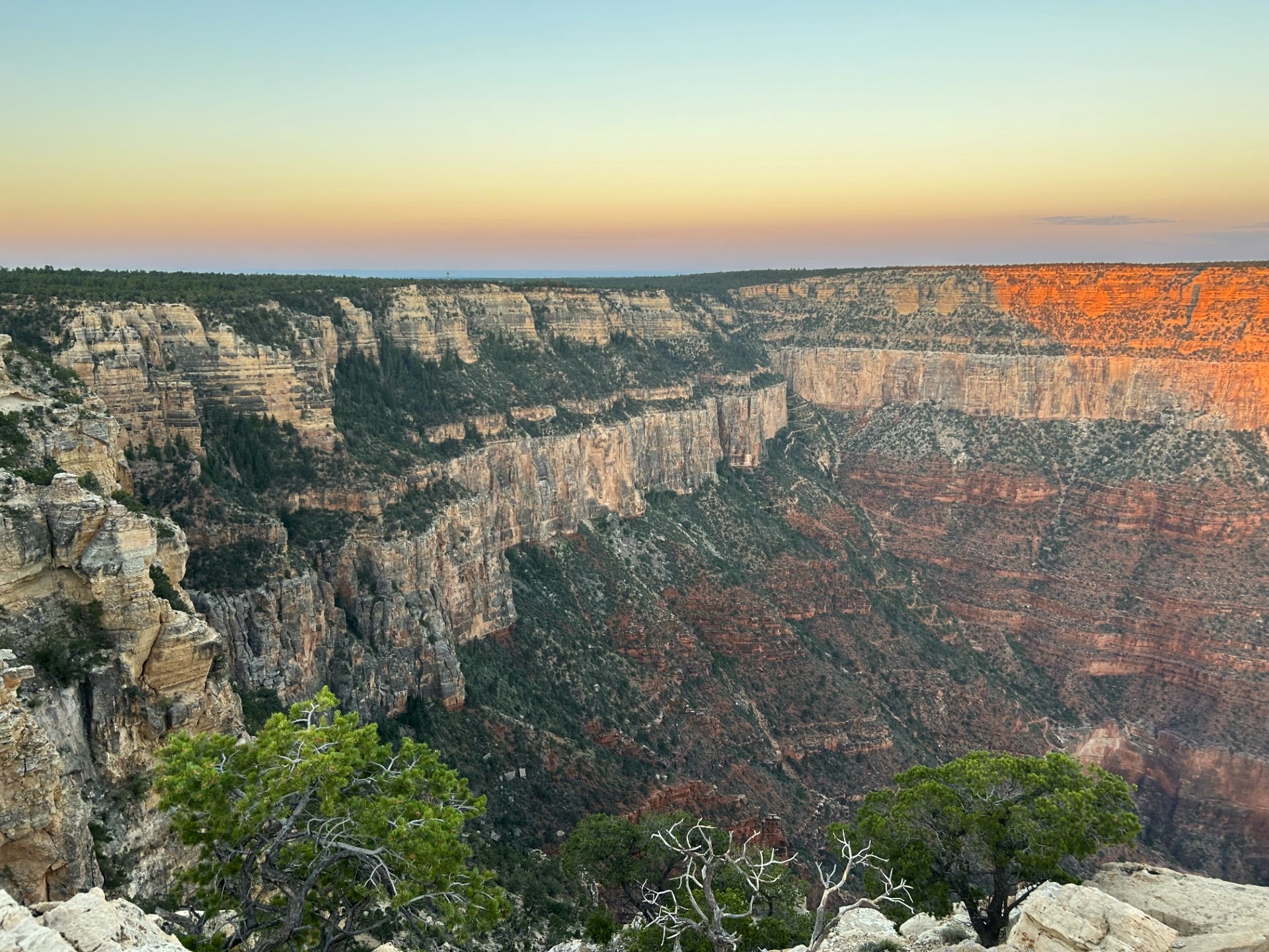 South Rim-9-3-24 Morning sunrise glow in a stark canyon landscape