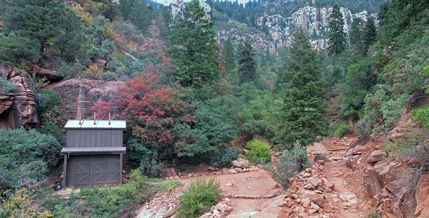 Fall colors at the Supai Tunnel rest station along the North Kaibab Trail.