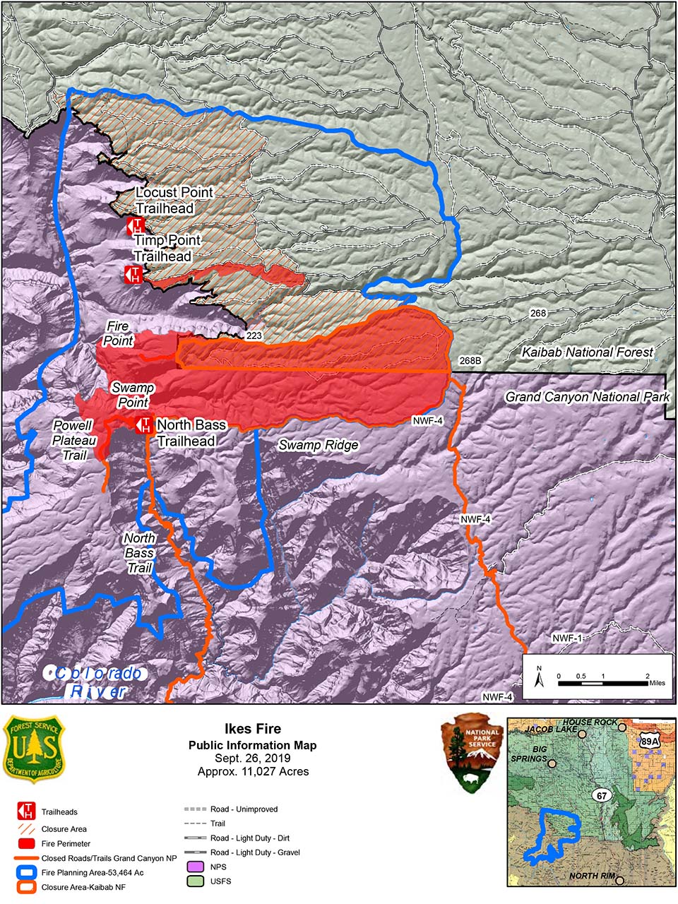 Map showing perimeter of Ikes Fire and the roads and trails that are closed.