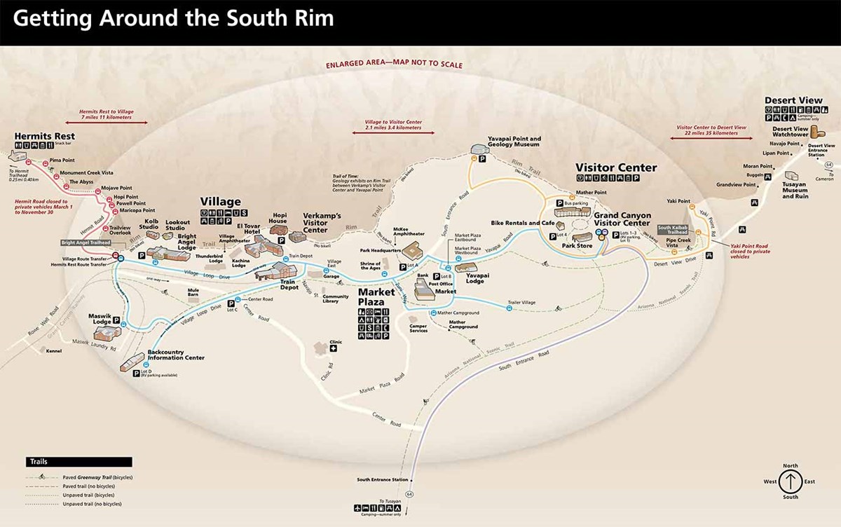 South Rim Pocket Map: Getting Around South Rim