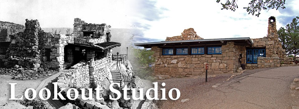 A historic image of Lookout Studio on the left and a modern image of Lookout Studio on the right.