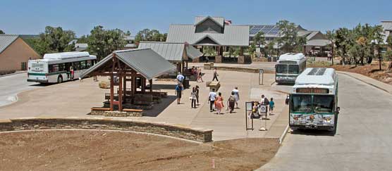 shuttle bus stop and transit center  east of the South Rim visitor center 