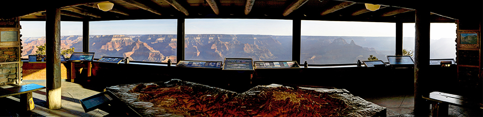 View north from inside Yavapai Museum of Geology, looking out across Grand Canyon. (March 27, 2013)