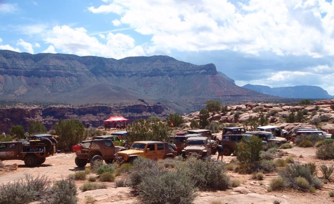 Vehicles parked at Toroweap Overlook