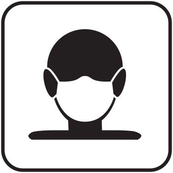 graphic of a person's head that is wearing a face mask within a square frame.