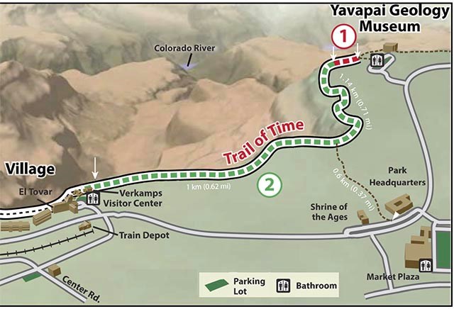 Map showing the Trail of Time from the Historic Village to Yavapai Geology Museum