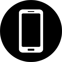 Mobile phone icon - white on black circle. Mobile phone icon - white on black circle.