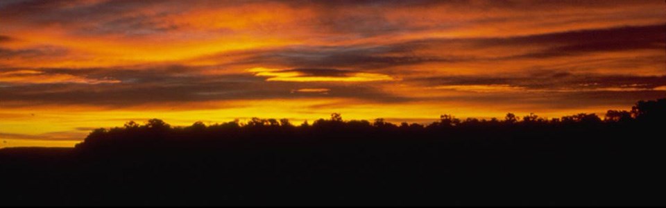 An orange and yellow sunset at the canyon.