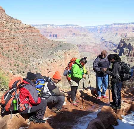 Hikers taking a break on Bright Angel Trail.