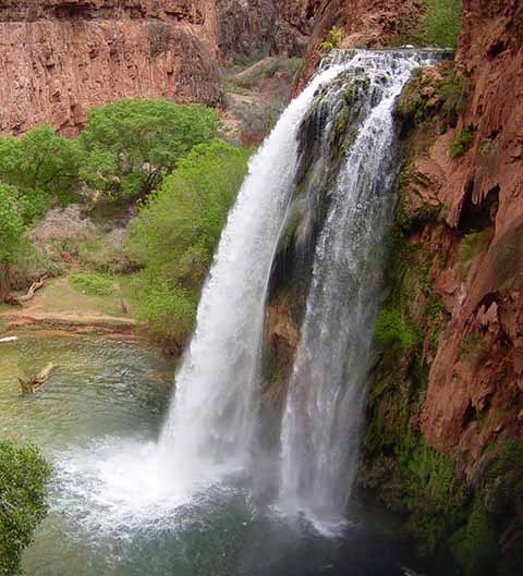 View of Havasu Falls as descending the trail into the campground.