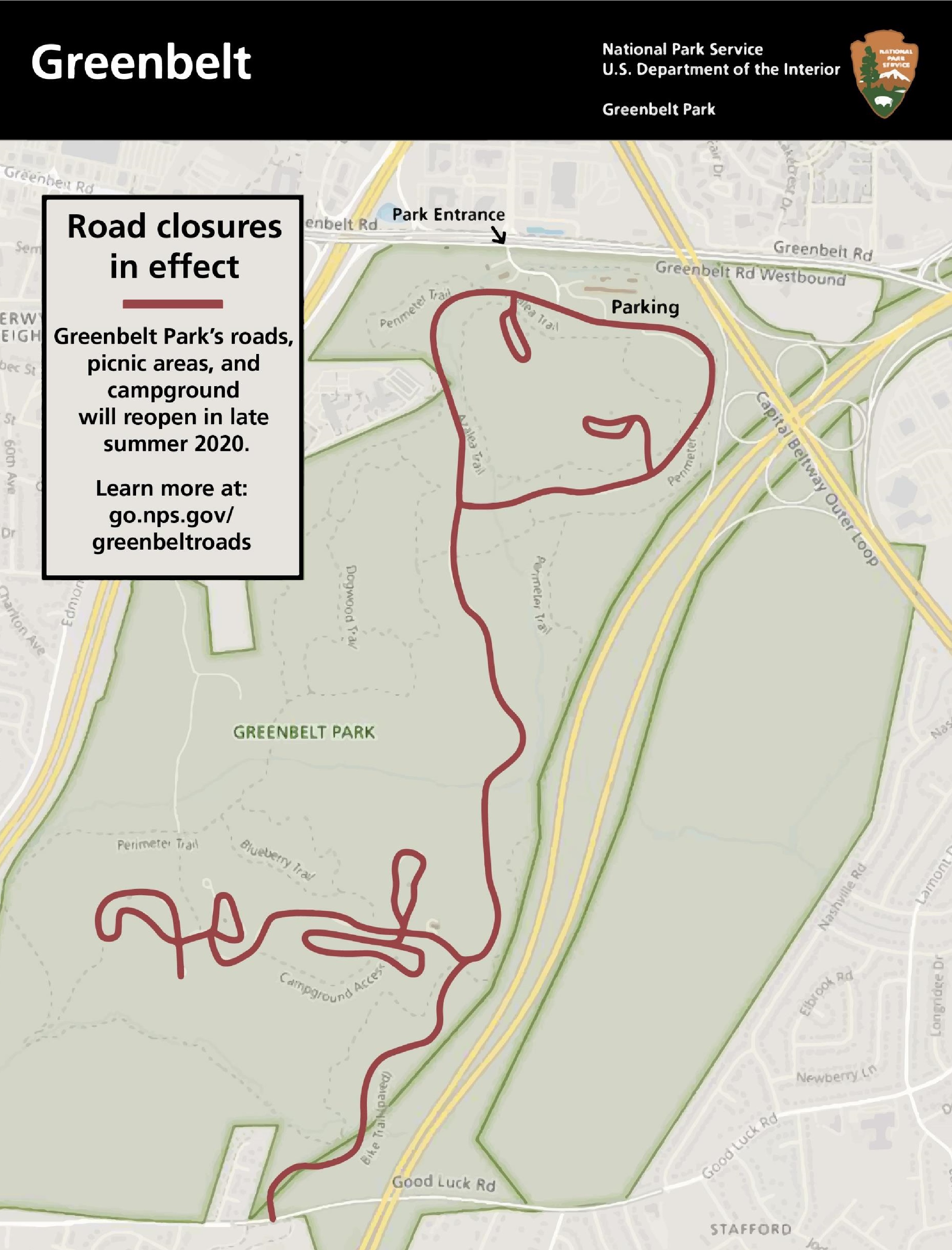 GREE CLOSED late summer SEPT Greenbelt Park closed through Late Summer