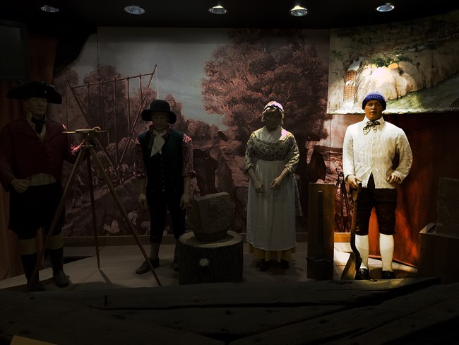 Here is an image of the canal exhibit in Great Falls Park visitor, there are four figures here. The figure, to the far right, representing George Pointer is highlighted.