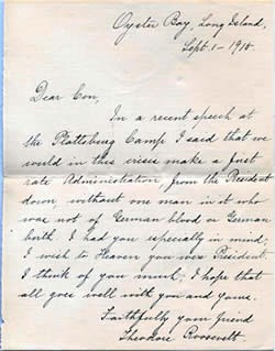 Letter written to Conrad Kohrs from Theodore Roosevelt in 1915.