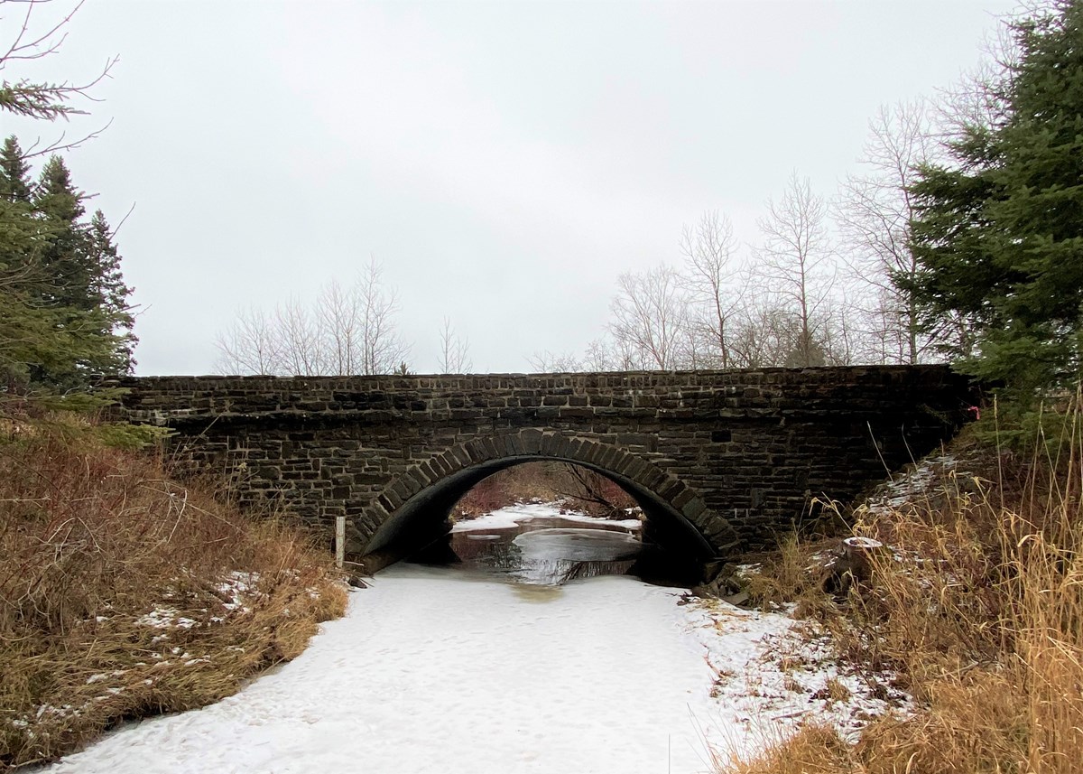 Contemporary View of the Stone Bridge with snow