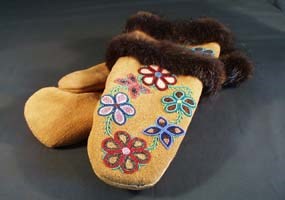 Birchbark basket (Makuk) floral pattern made from dyed porcupine quills.