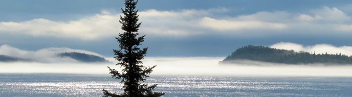 Fog shrouds the land on Lake Superior. Fog shrouds the land on Lake Superior.