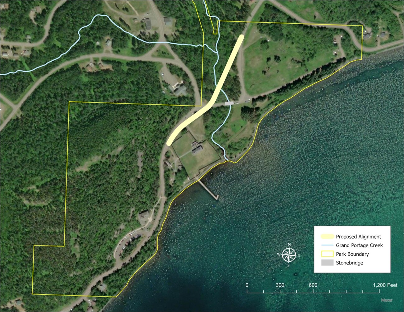 Aerial map of proposed changes to Mile Creek Road