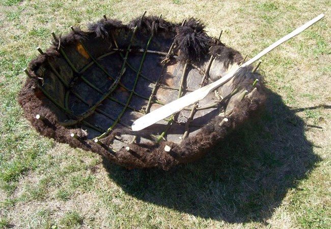Traditional boat made from a bison hide.