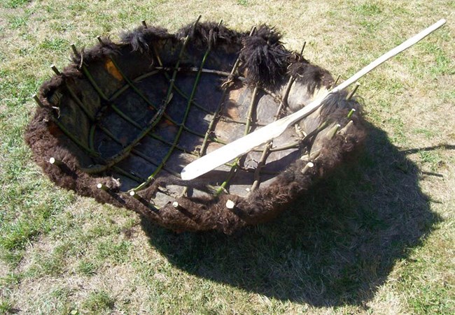 Traditional boat made from a bison hide.