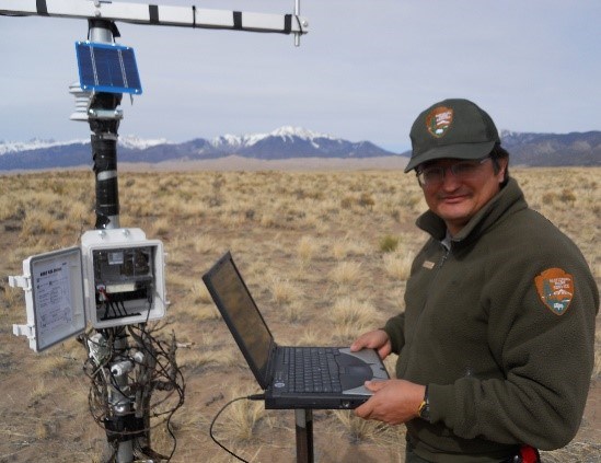 Park Geologist , Andrew Valdez, at work researching the modern Great Sand Dunes.