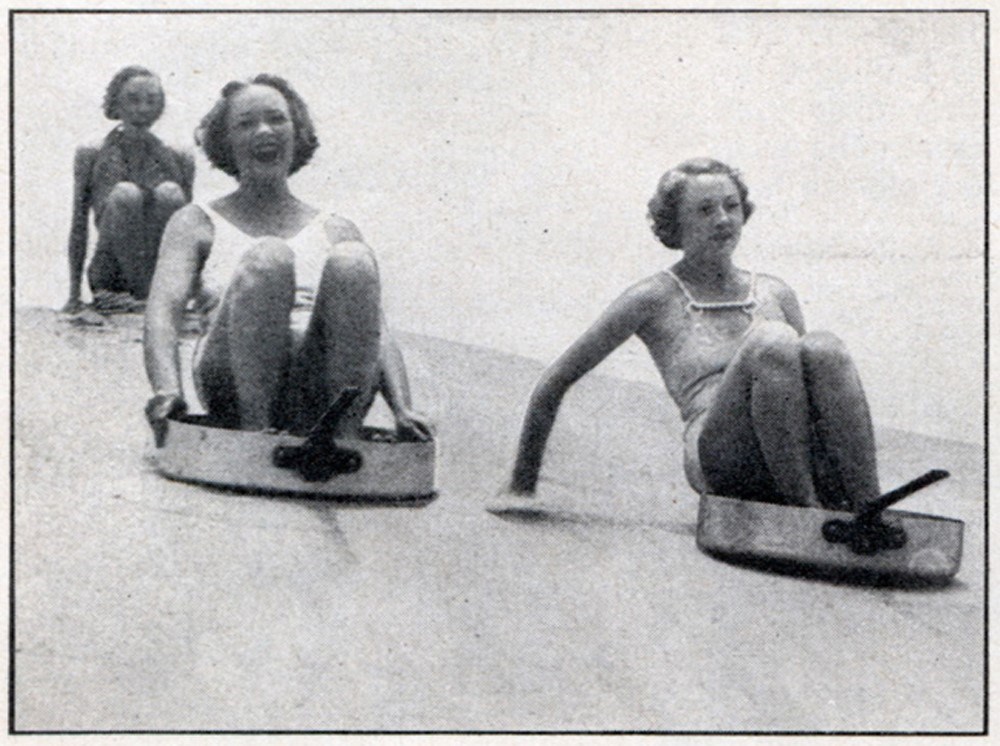 A race down the dunes in cooking pots in the 1940s.