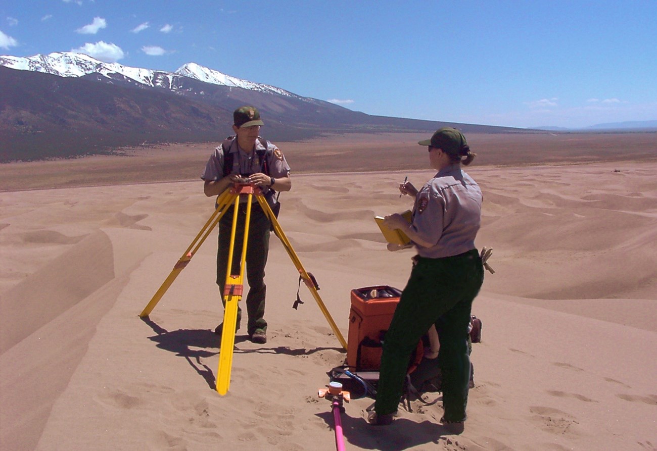 Park Scientists survey the dunes in May of 2003