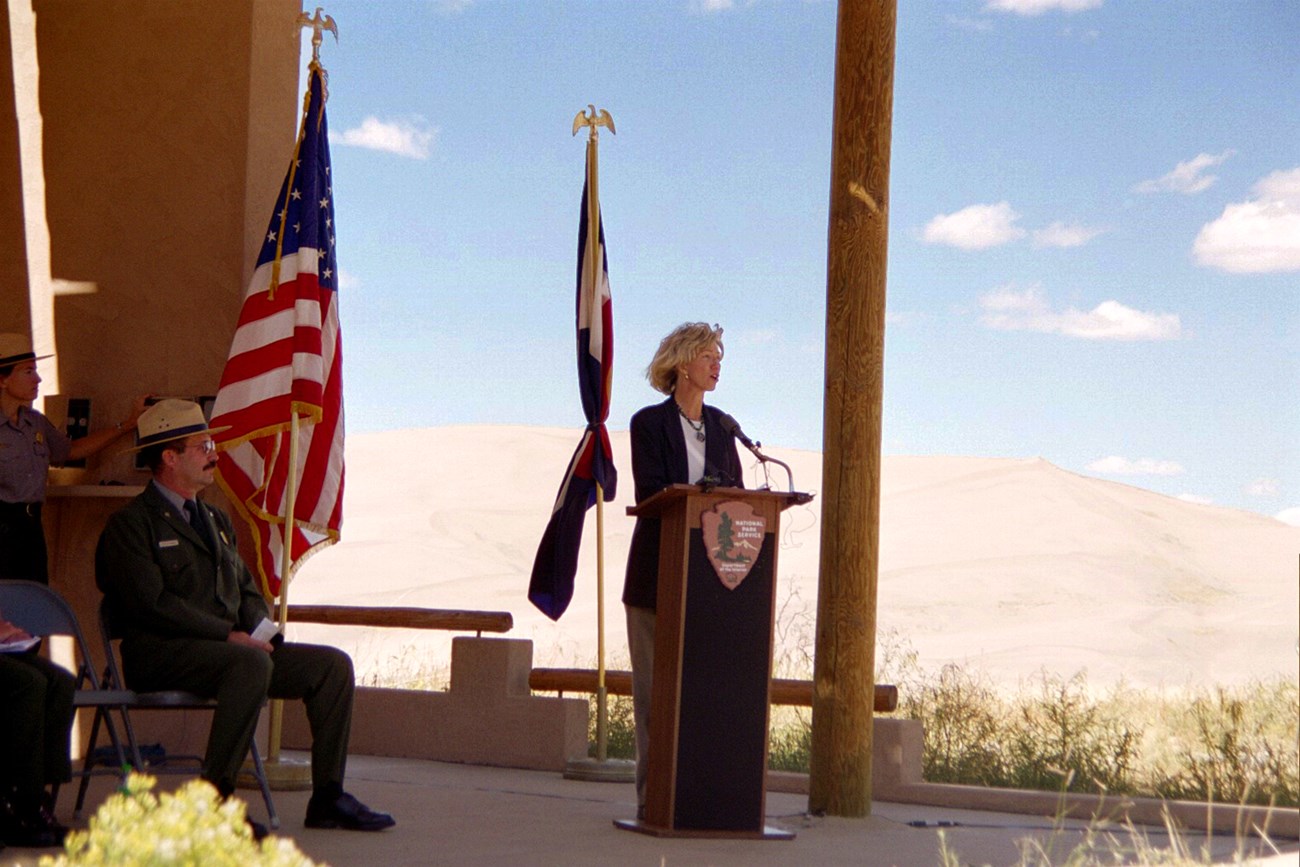 Gale Norton at the 2004 dedication of Great Sand Dunes National Park and Preserve