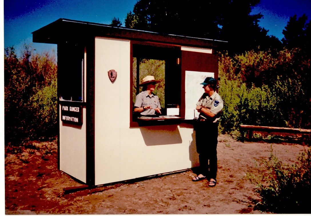Information booth located at the Dunes Parking Lot in the 1990s was staffed by park rangers.