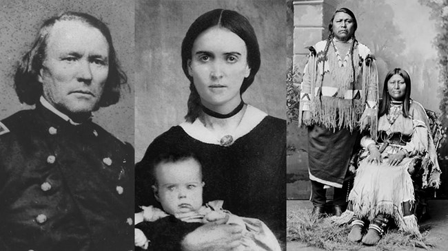 Collage of historic photos of Kit Carson, Josefa Jaramillo, Ouray, and Chipeta