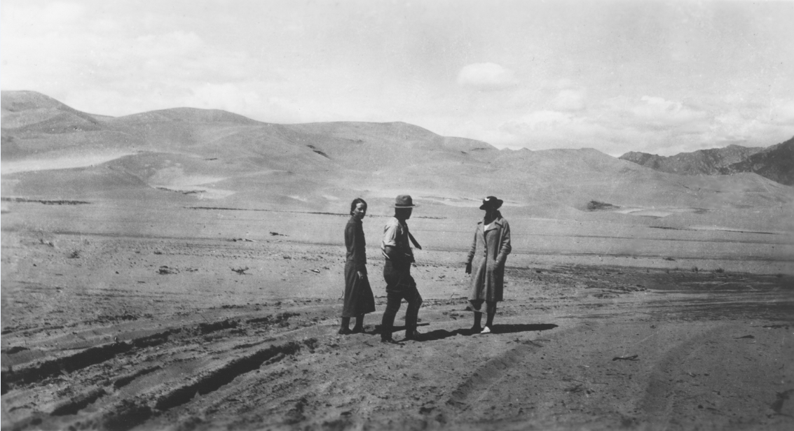 Park Ranger and visitors, circa 1930s or 40s