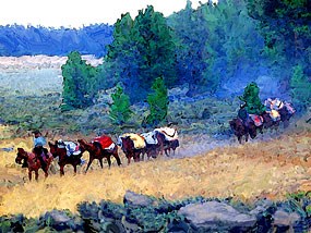 Illustration of Mule Train with Colorful Blankets on the Old Spanish Trail