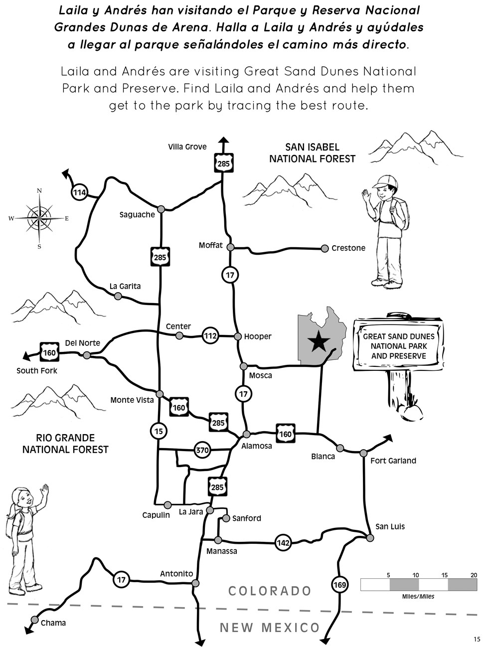 Page 1 - Map of San Luis Valley - help Laila and Andres find their way to Great Sand Dunes!