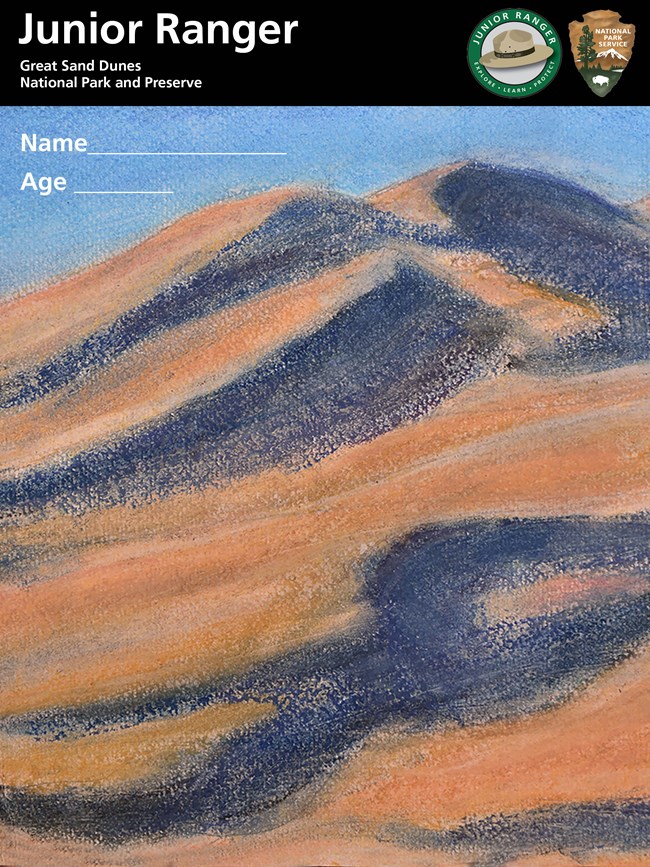 2025 Junior Ranger Book Cover with Pastel Sketch of a Dune