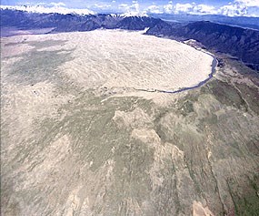 Aerial view of dunes and sand sheet