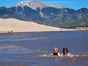 Two children in Medano Creek