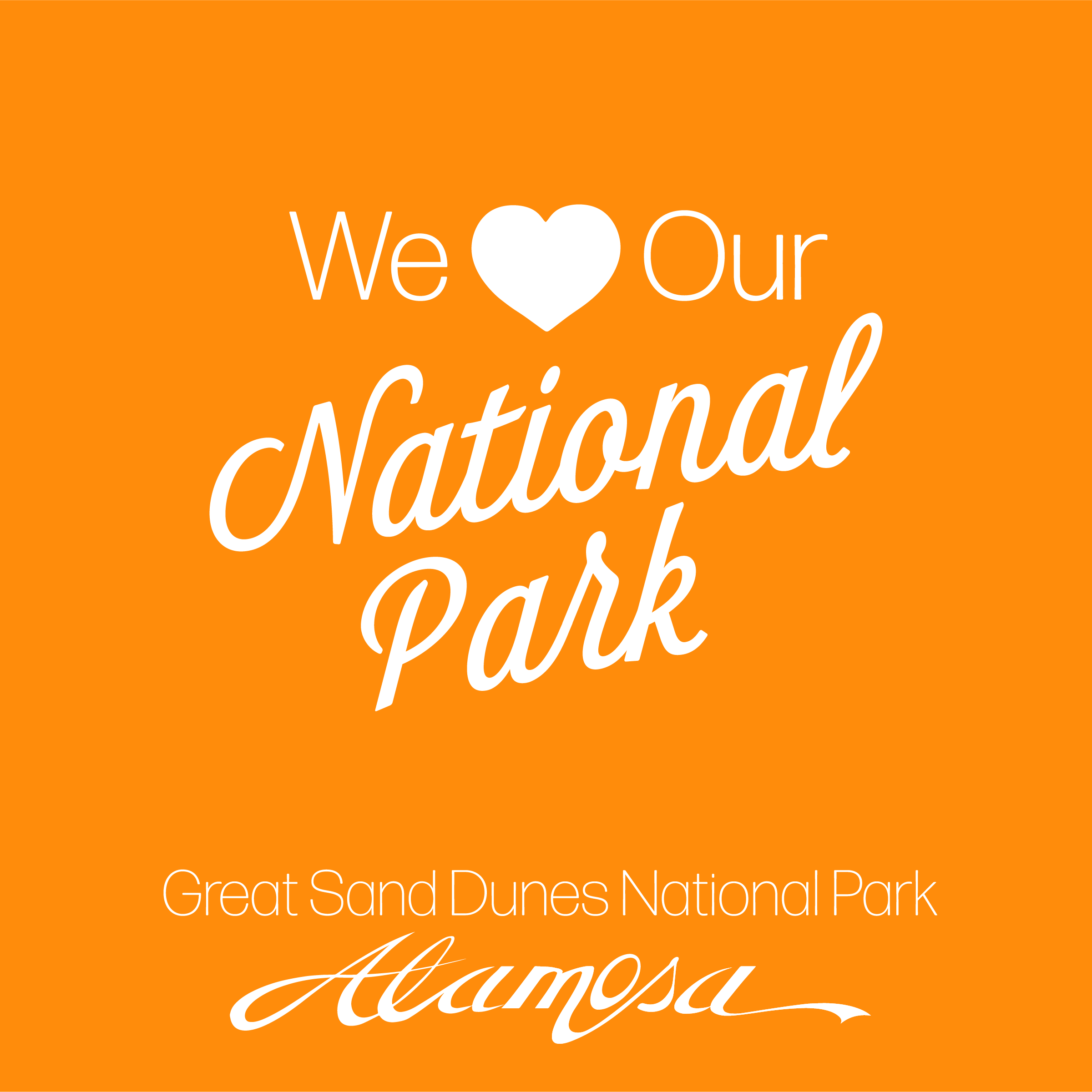 Alamosa's" We love our National Parks" logo on an orange background